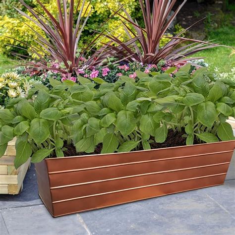 Rectangular Metal Flower Planter Box with Embossed Line 